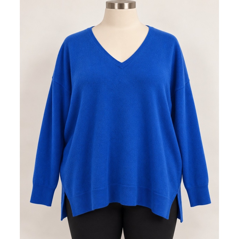 Lauren Ralph Lauren 2X 100% Cashmere Sweater Cobalt Blue V Neck Quiet Luxury